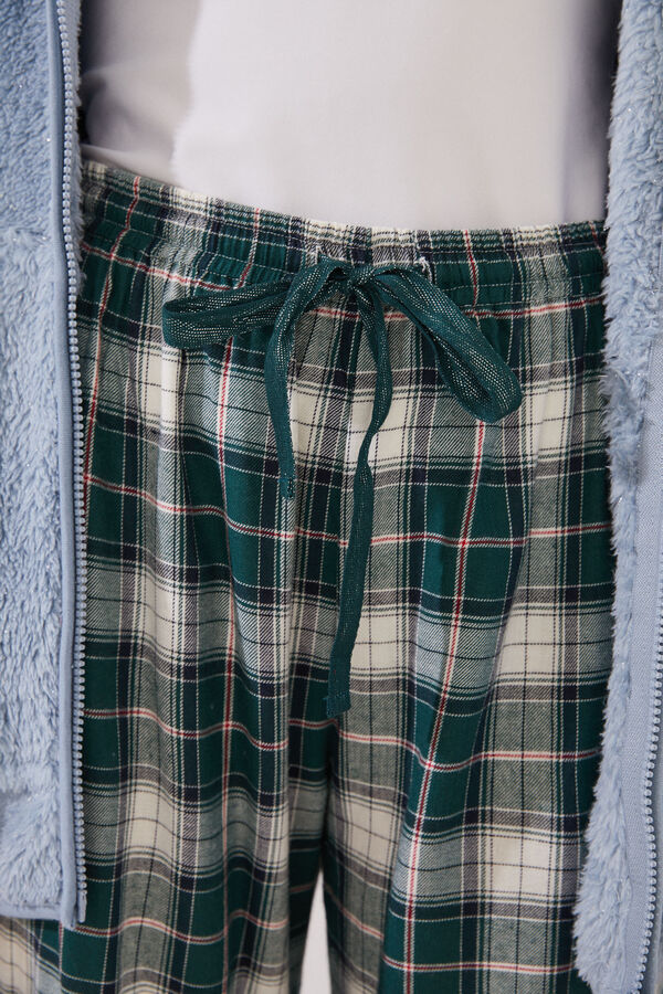 Womensecret Pantalón largo algodón cuadros verde estampado