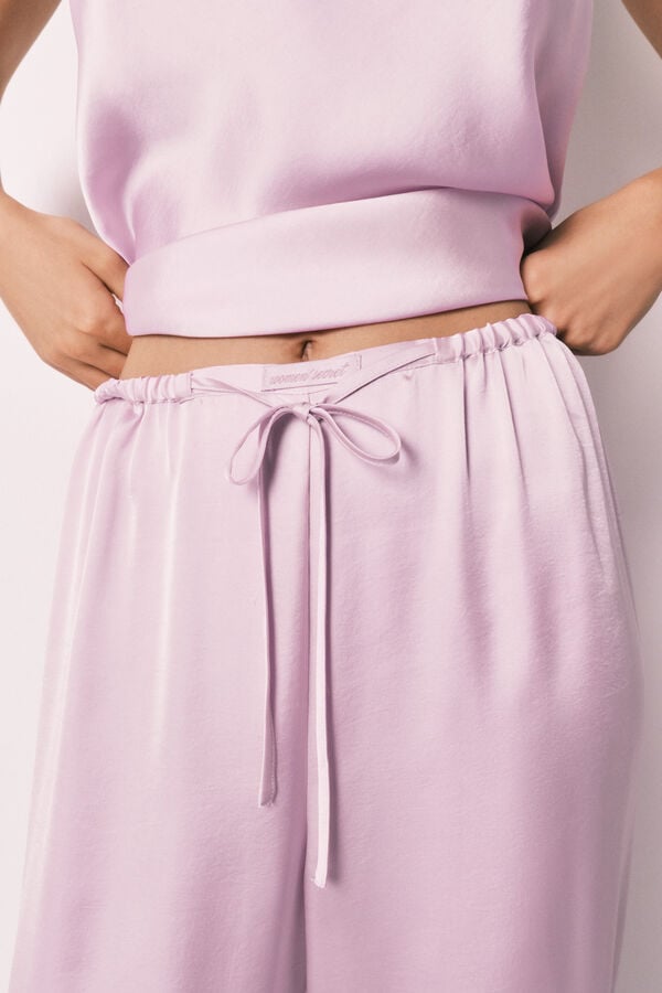 Women'secret Pijama comprido em cetim lil&aacute;s rosa