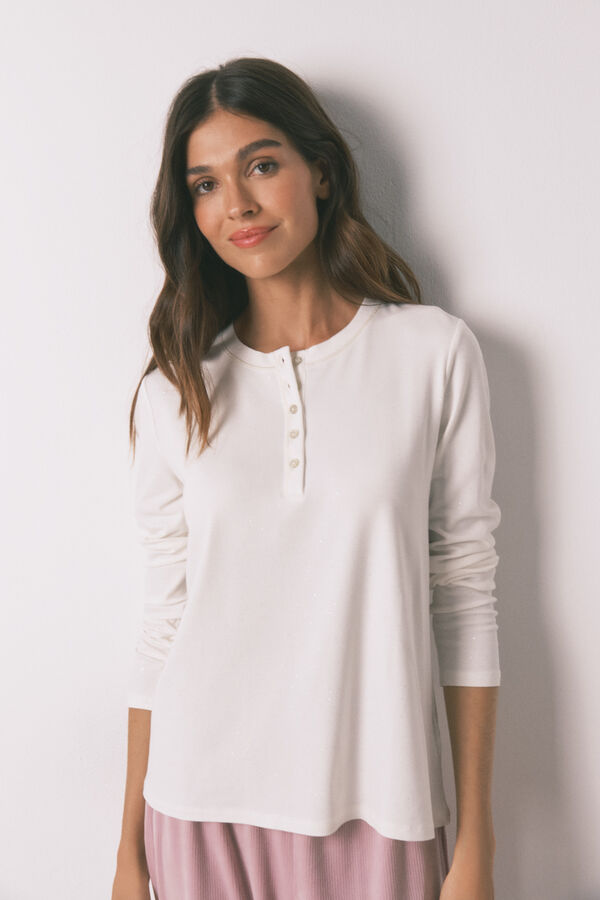Women'secret T-shirt de viscose branca brilhante de manga bege