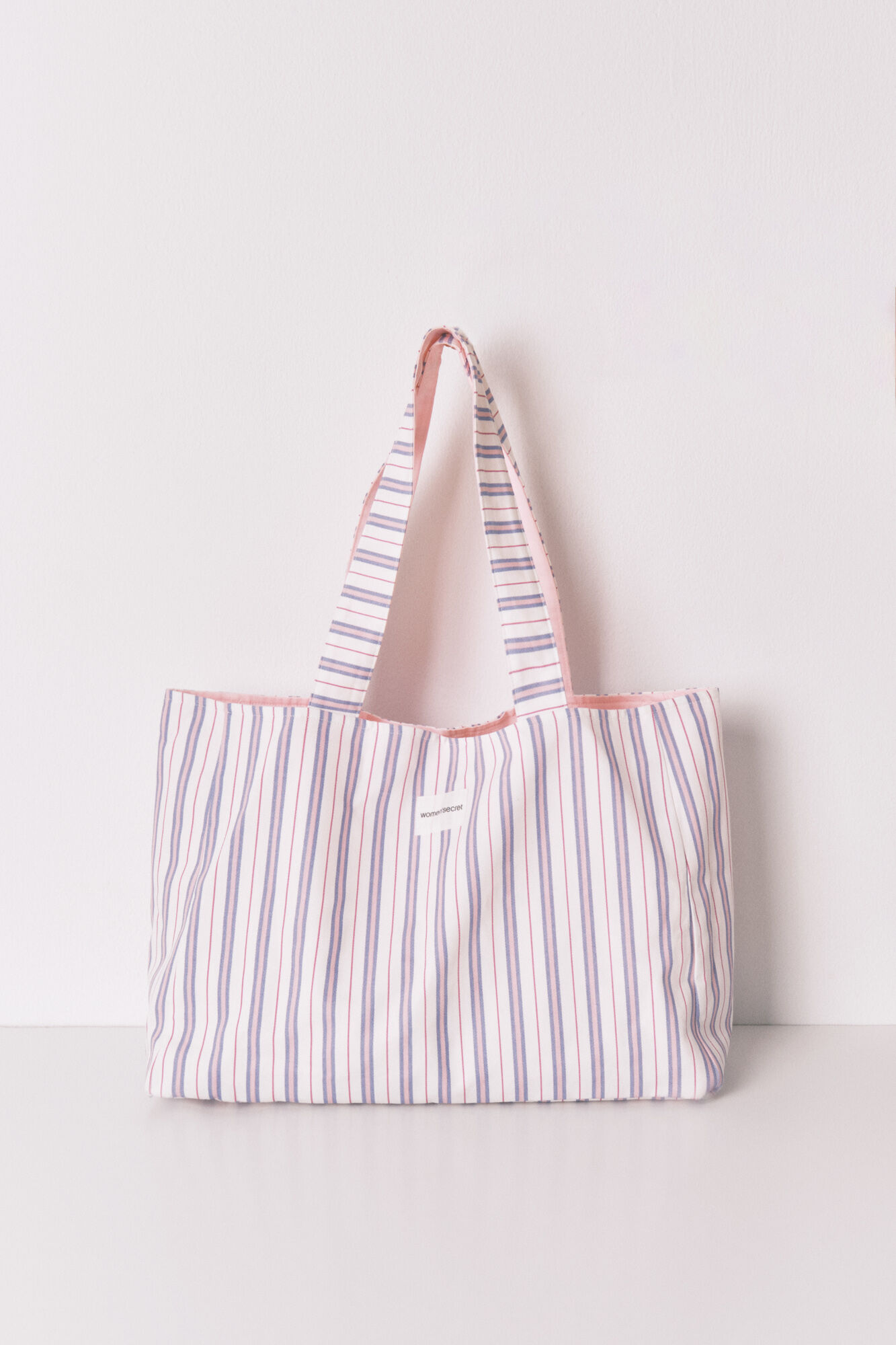 Women'secret Mala tote solid&aacute;ria de algod&atilde;o &agrave;s riscas