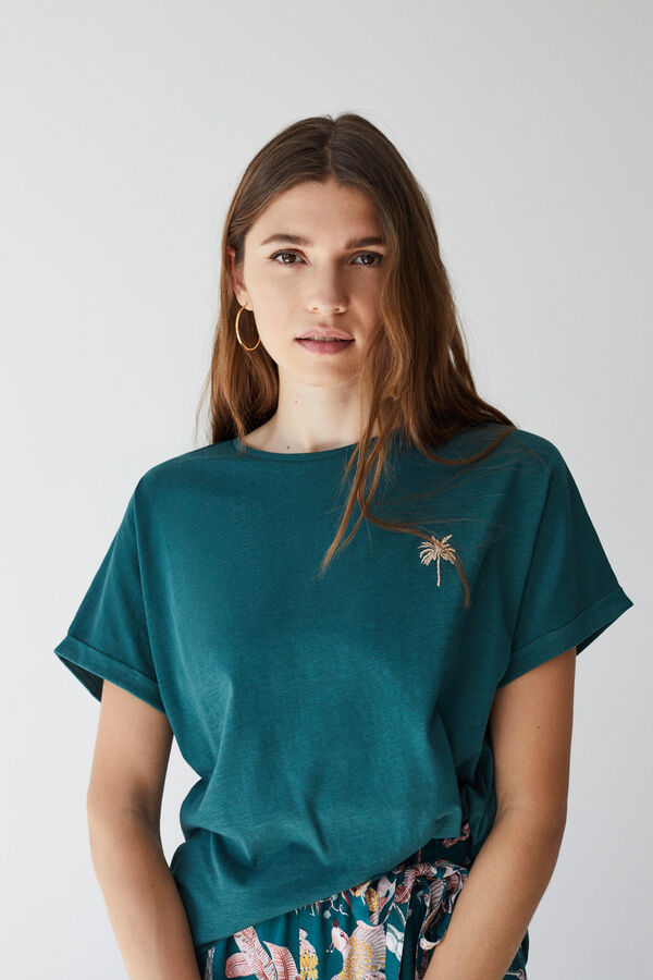 Womensecret Camiseta manga corta palmera verde