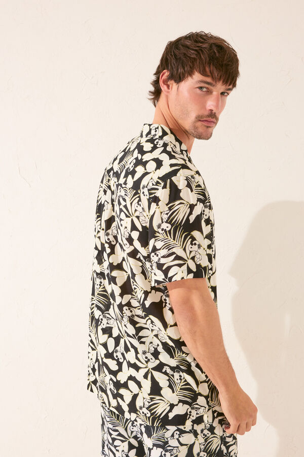 Women'secret Camisa masculina com estampado tropical Snoopy preto