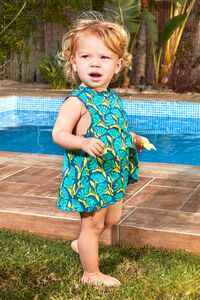 Gocco Vestido floral com laço azul