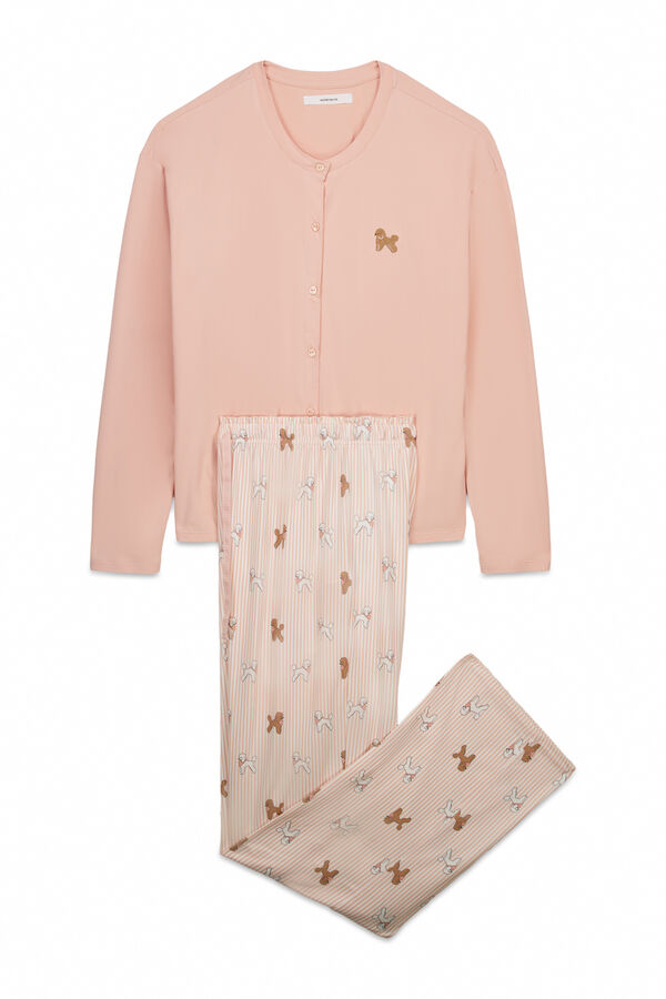 Women'secret Pijama largo punto suave rosa estampado perritos naranja