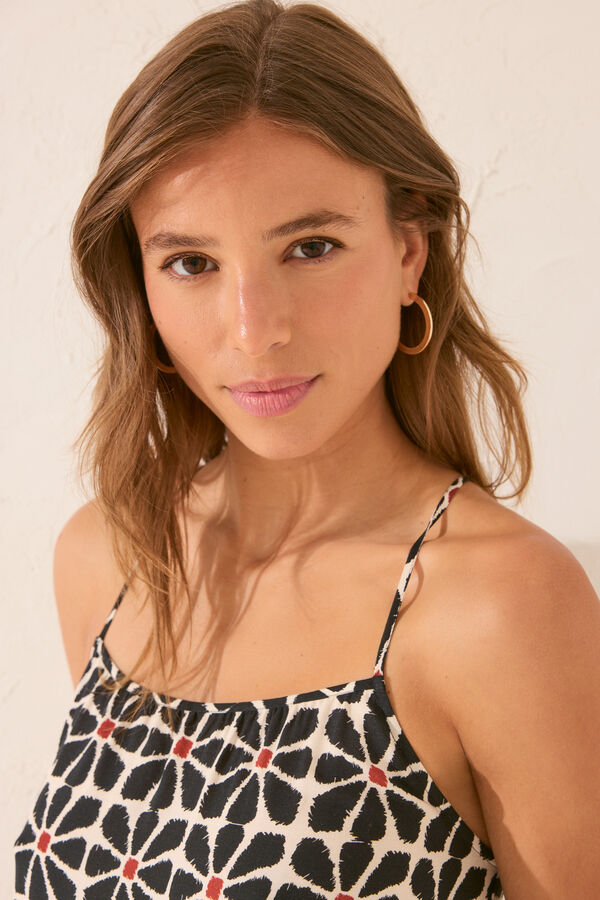 Women'secret Vestido largo tirantes estampado flores negro