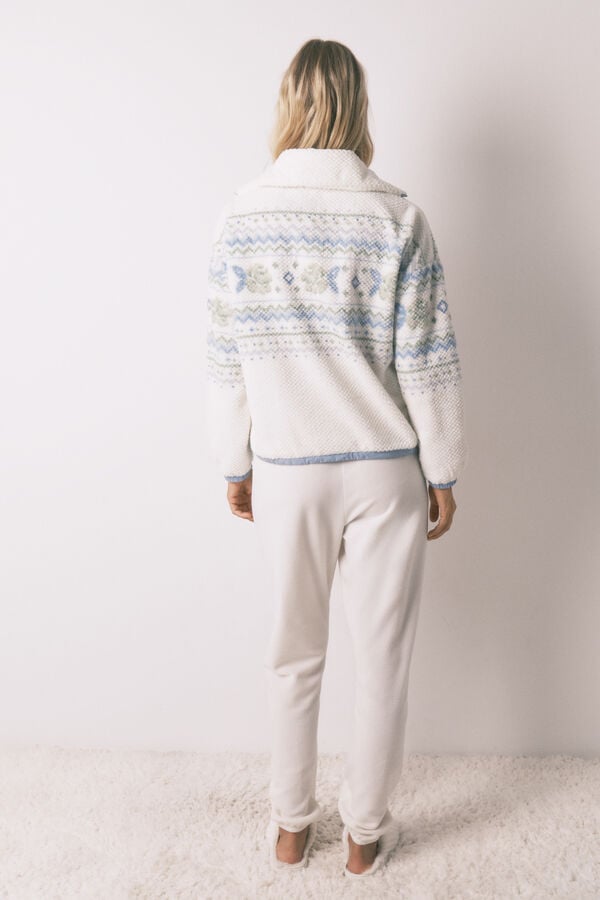 Women'secret Pijama largo polar Jaquard  marfil