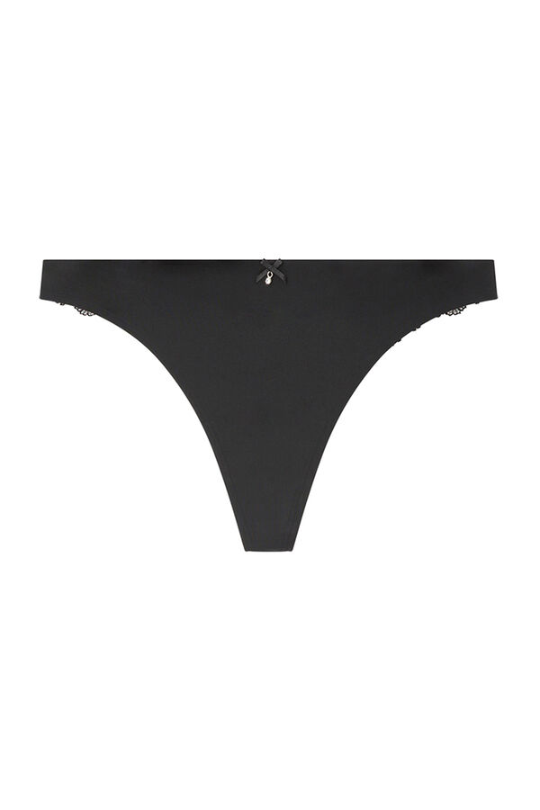 Women'secret Tanga de microfibra e renda preta preto