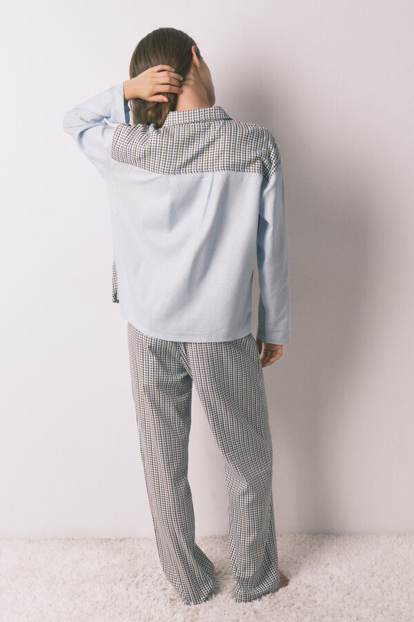 Women'secret Pijama largo camisero cuadros y topos estampado