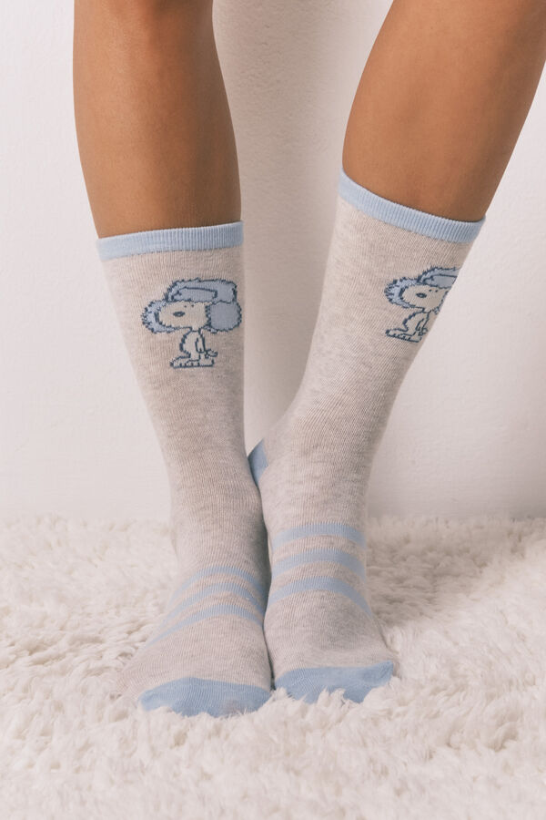 Women'secret Pacote de 3 meias longas de algod&atilde;o com Snoopy em azul  azul