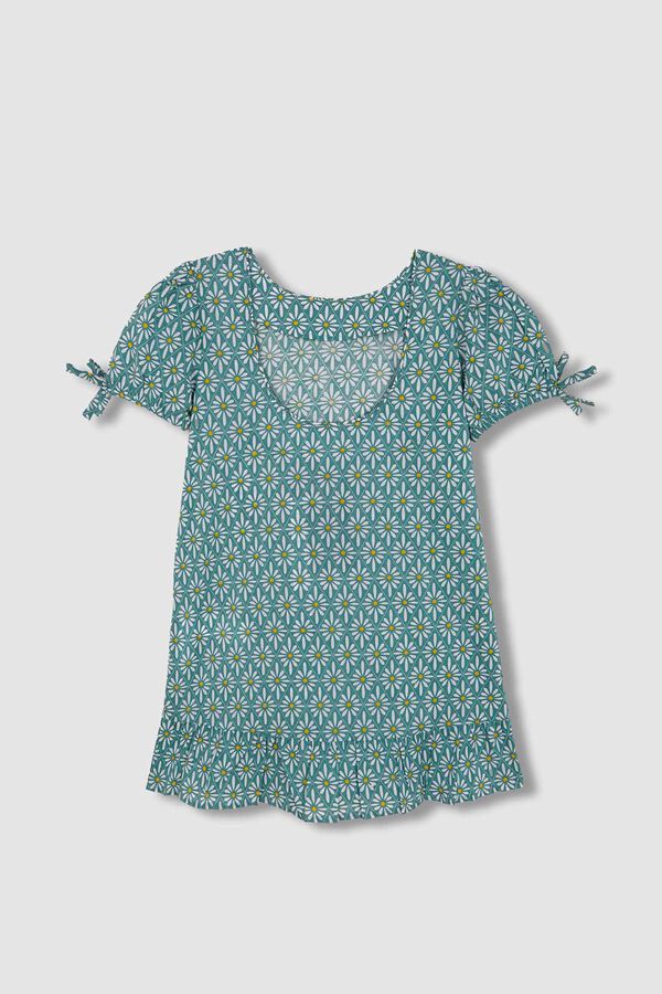 Gocco Vestido manga abullonada con estampado d azul claro turquesa