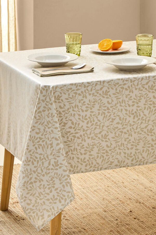 Textura Toalha de mesa em jacquard resistente a manchas bege