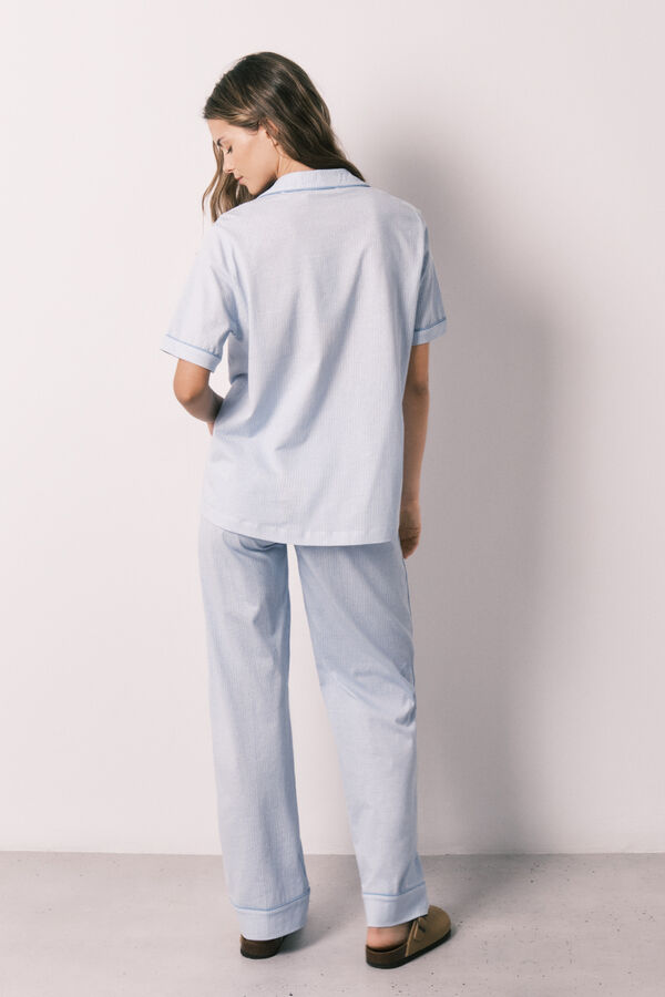 Women'secret Pijama camisero 100% algod&oacute;n rayas azul estampado