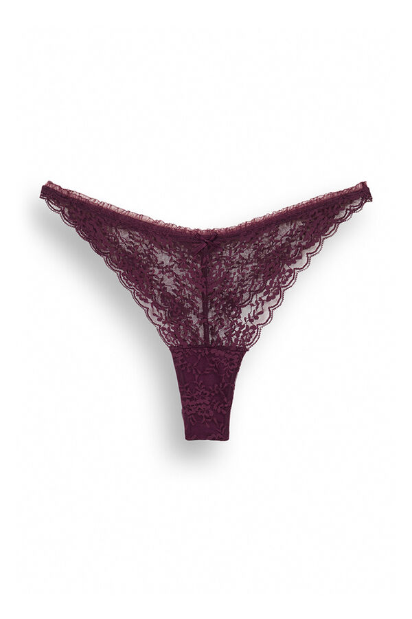 Women'secret Tanga cl&aacute;sica encaje burdeos morado/lila