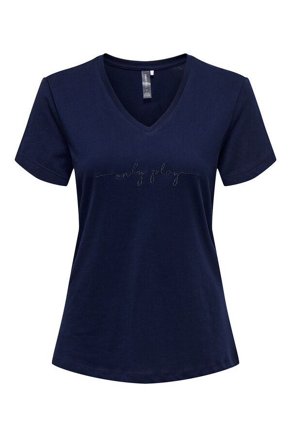 Only Play Camiseta de manga corta y de cuello V, con logo frontal azul