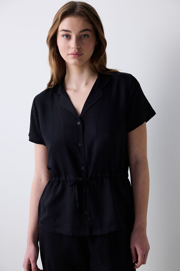 Penti Conjunto de pijama largo camisero satinado negro negro