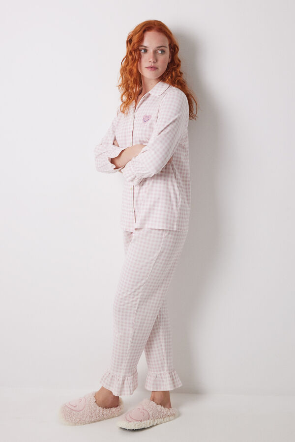 Women'secret Pijama camisero largo 100% algodón rosa cuadros rosa