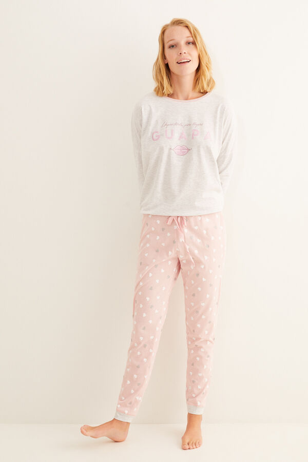 Womensecret Pijama largo rosa algodón La Vecina Rubia gris