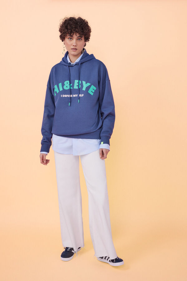 HI&BYE Sudadera capucha felpa azul oscuro logo azul