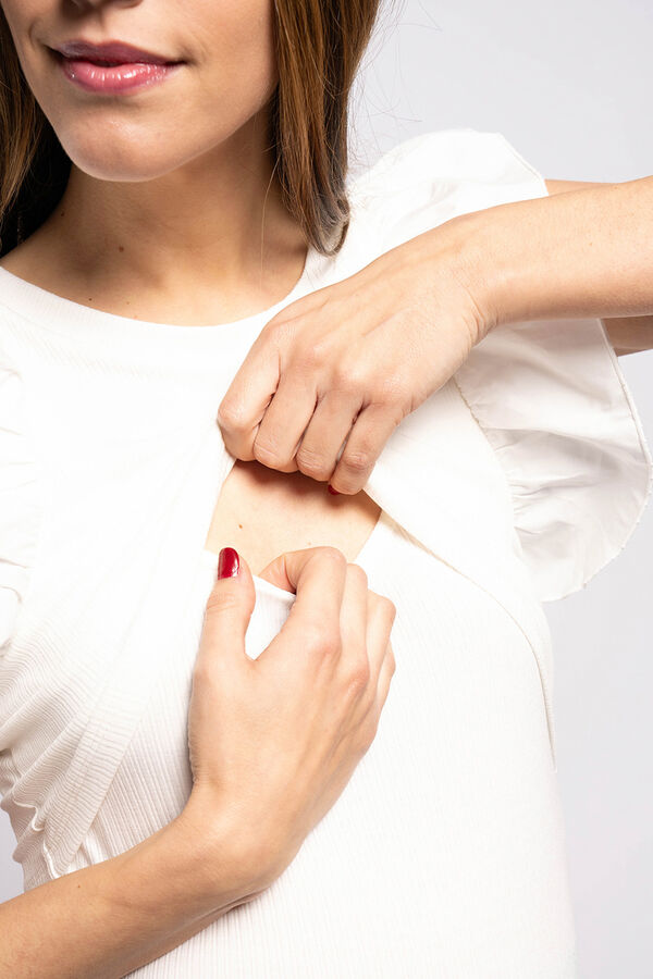 Ohma! T-shirt de amamentação com folhos nas mangas bege