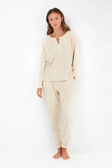 Gisela Conjunto pijama tejido polar el&aacute;stico beige