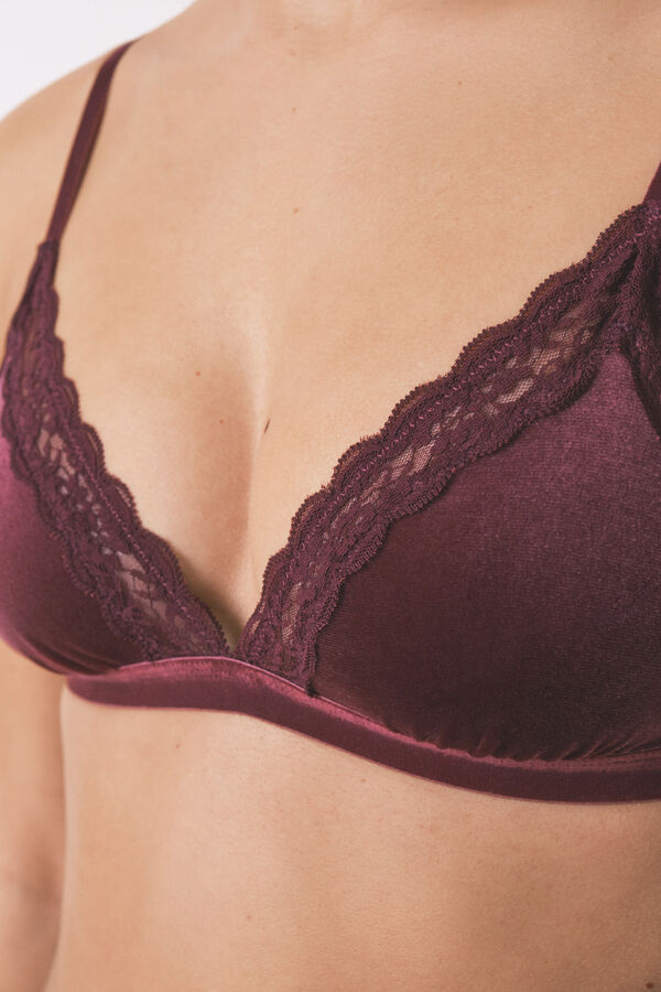 Women'secret Soutien triangular de veludo NATURAL bord&ocirc; vermelho