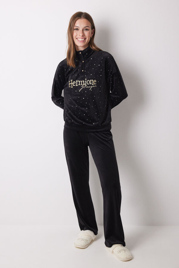 Women'secret Pijama largo terciopelo negro Hermione negro