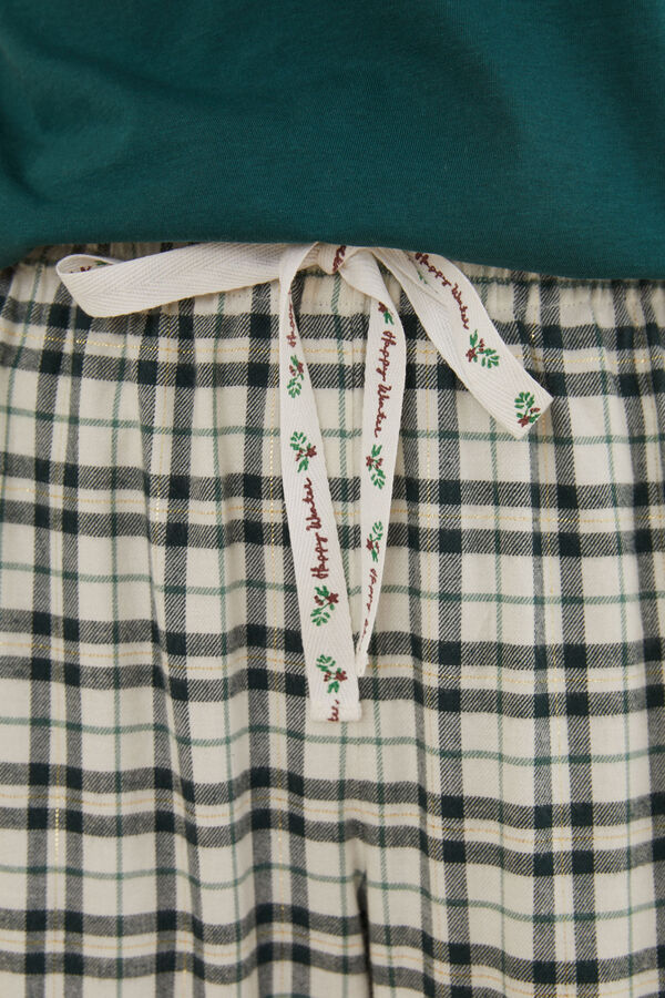 Women'secret Pantal&oacute;n pijama cuadros algod&oacute;n beige kaki