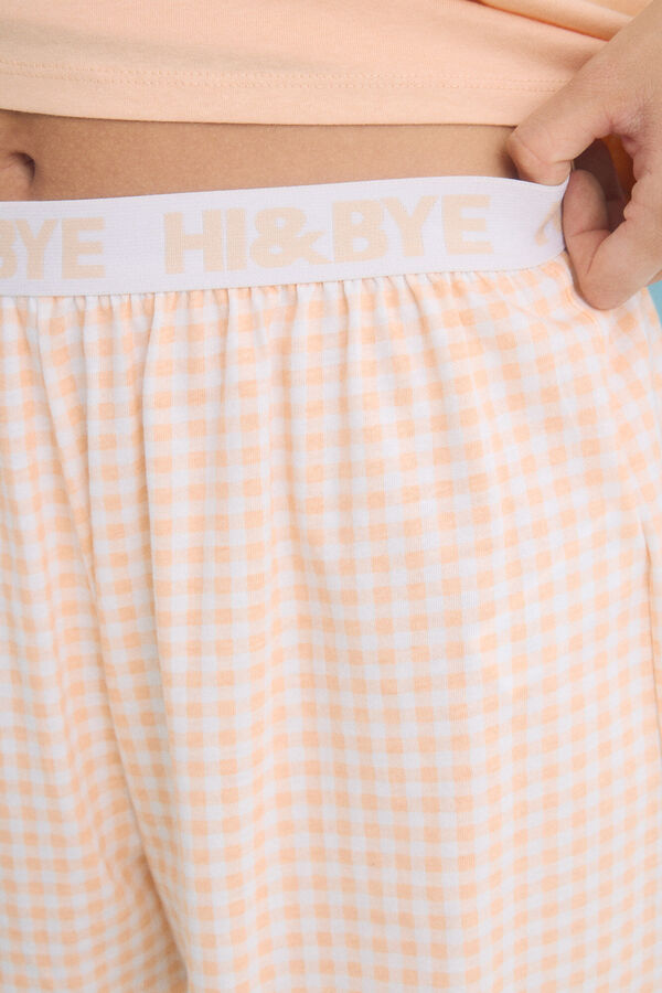 HI&BYE Pijama curto 100% algodão na cor laranja vermelho