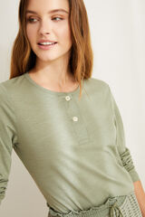 Womensecret Camiseta panadera manga larga verde algodón beige