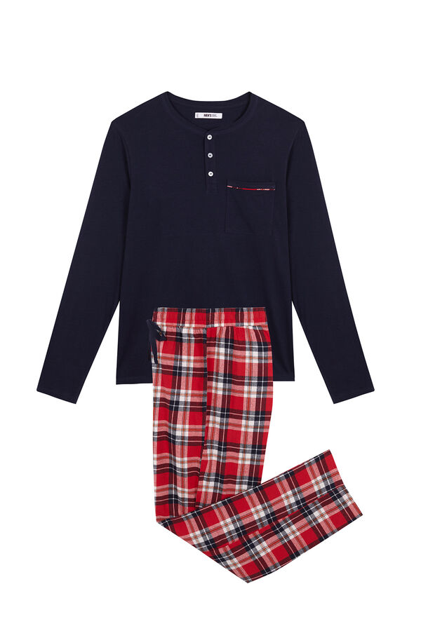 Women'secret Pijama masculino cuadros rojo 100% algod&oacute;n azul