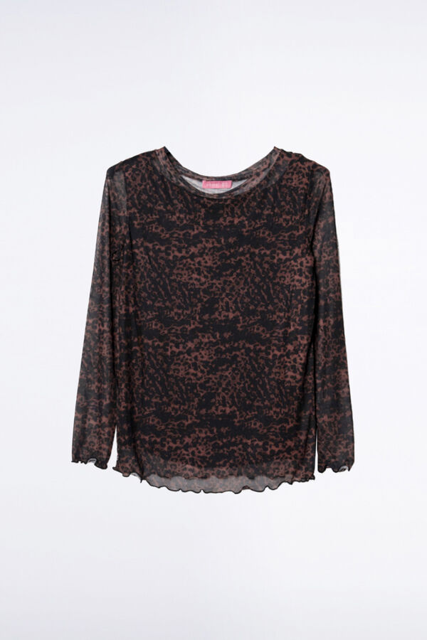Ohma! Camiseta ce&ntilde;ida de tul estampado marr&oacute;n