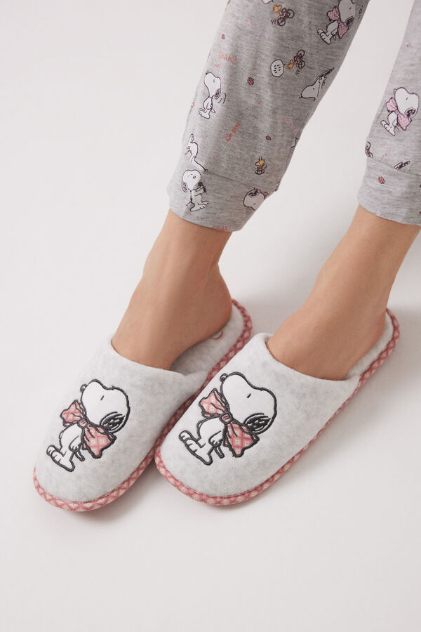 Women'secret Zapatilla casa destalonada Snoopy gris rosa