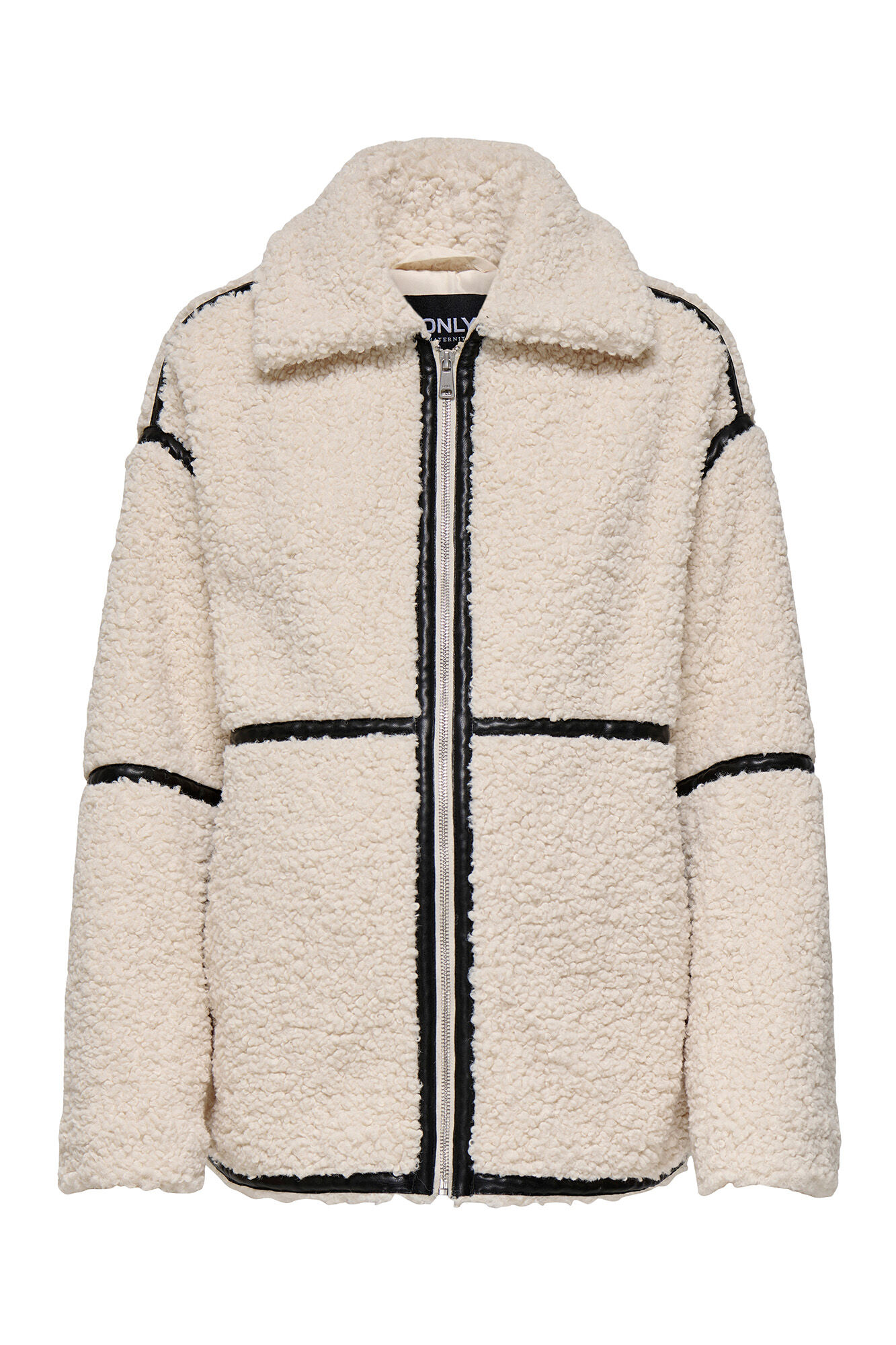 Only Maternity Chaqueta Teddy premam&aacute; beige con detalle de cintas negras