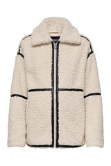 Only Maternity Jaqueta teddy bege para pré-mamã com detalhe de fitas preta branco