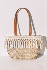 Women'secret Mala m&eacute;dia cesto de r&aacute;fia e crochet branco