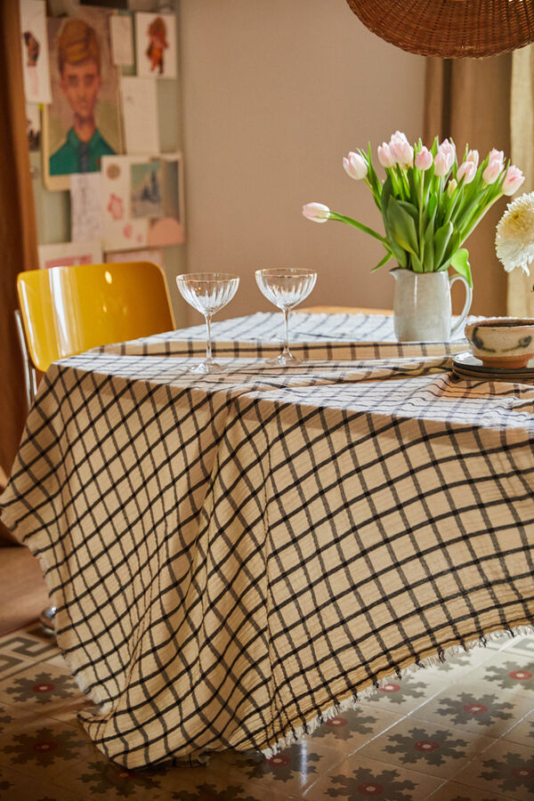 Calma House Toalha de musselina aos quadrados cru Piazze estampado