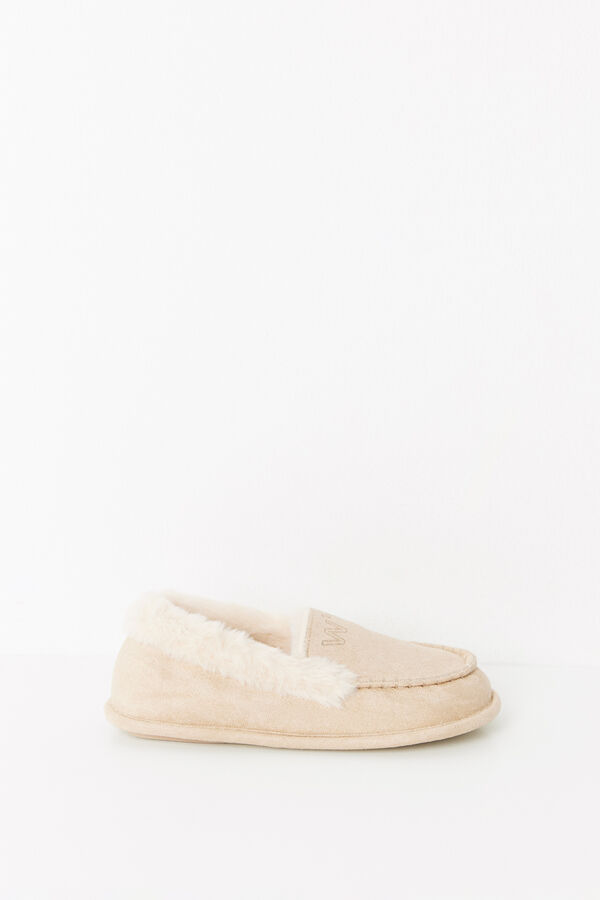 Women'secret Zapatillas casa mocas&iacute;n ante pelo beige nude