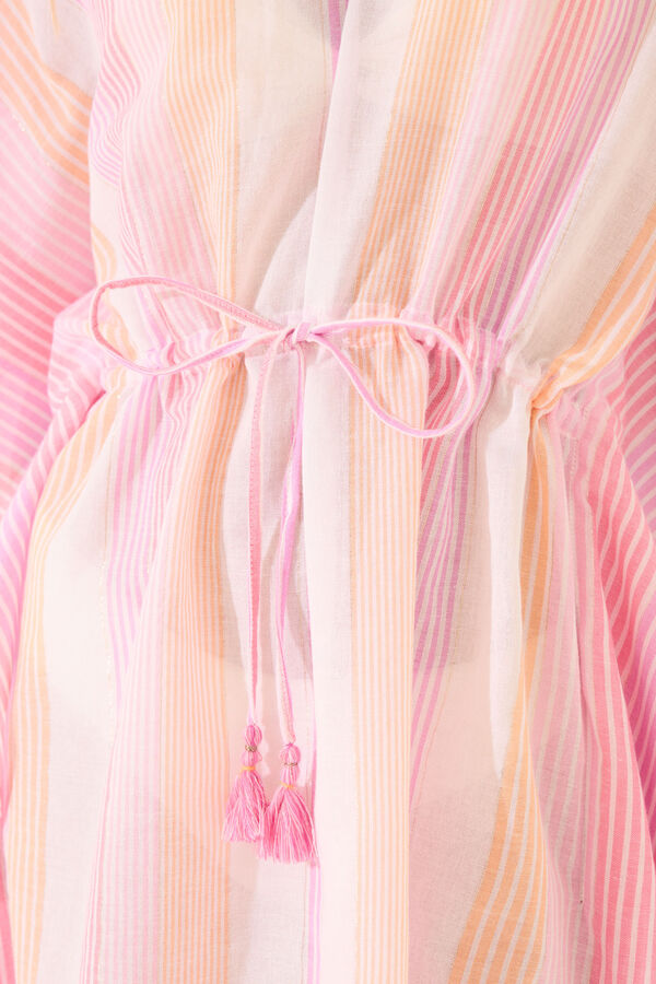 Women'secret Túnica curta de algodão com estampa riscas rosa rosa