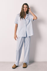 Women'secret Pijama camisero 100% algod&oacute;n rayas azul estampado