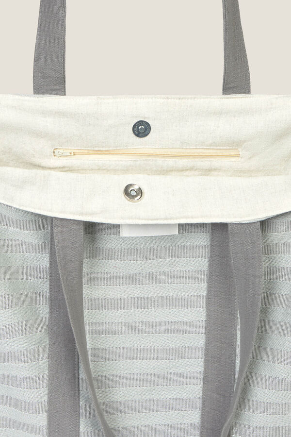 Textura Bolso playa algod&oacute;n rayas brillo nude