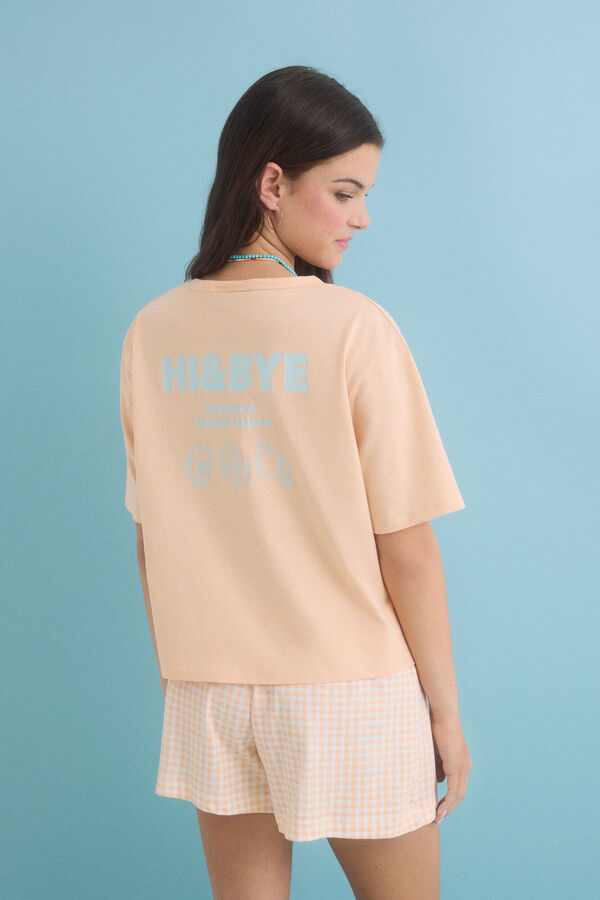 HI&BYE Pijama curto 100% algodão na cor laranja vermelho