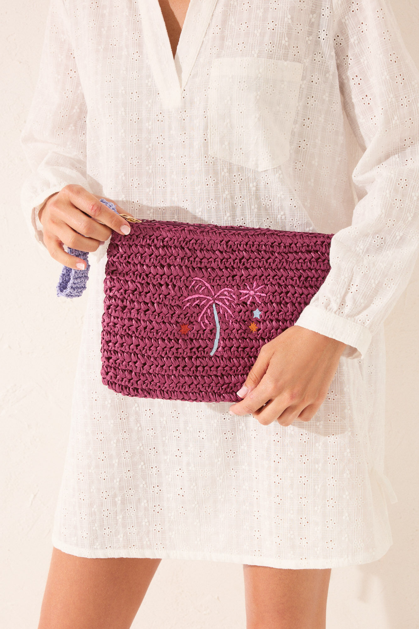 Women'secret Neceser peque&ntilde;o rafia estampado morado