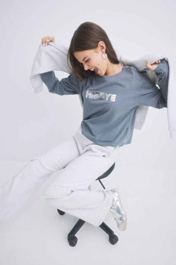 HI&BYE Camiseta 100% algod&oacute;n gris logo gris