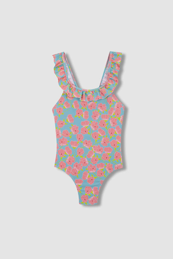 Gocco Ba&ntilde;ador Estampado Flores Azul Claro turquesa