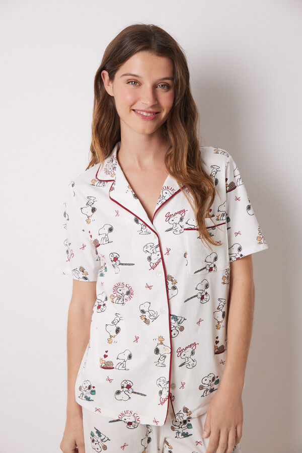 Women'secret Pijama camisero allover Snoopy marfil