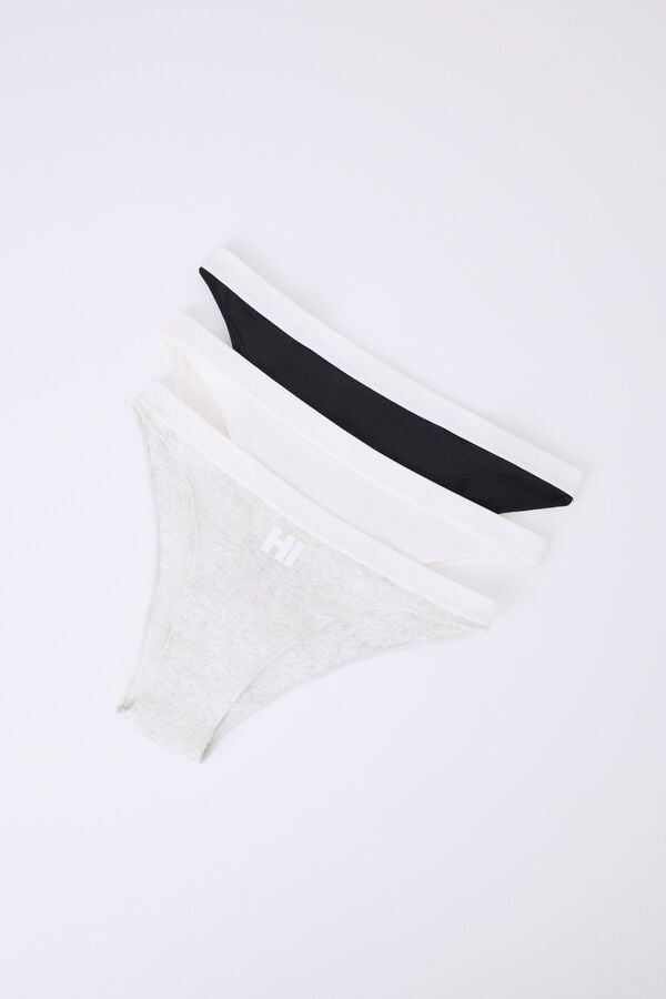 HI&BYE Pacote de 3 cuecas brasileiras branca, cinza, preta branco