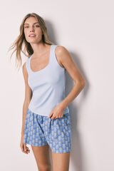 Women'secret Pijama curto em algod&atilde;o azul decote quadrado azul