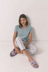 Women'secret Pantal&oacute;n largo carrot 100% algod&oacute;n cenefas marfil