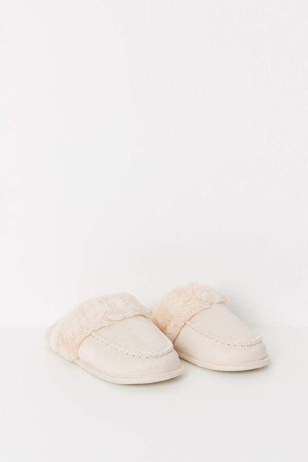 Women'secret Chinelos de pele sint&eacute;tica bege cru