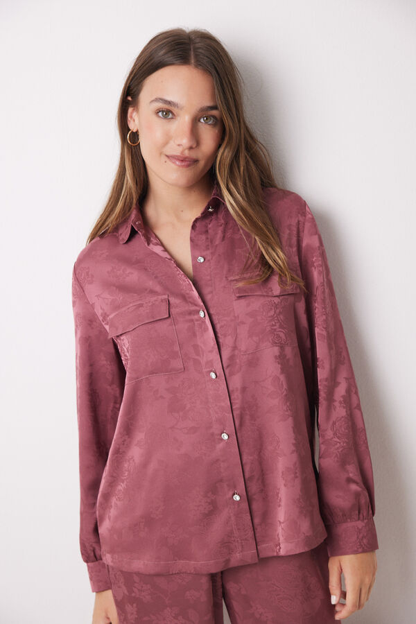Women'secret Pijama camisero Jaquard satinado rosa rosa